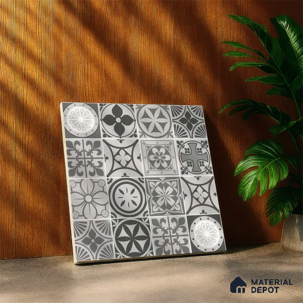 Moroccan Wall & Floor Tile TL 05194 Zellige Vibrant Grey Grey 1 ft x 1 ft Porcelain Matte Finish - 9 mm | Suitable for Kitchen, Bathroom, Balcony | Please Expect a Slight Variation of Pattern