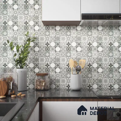 Moroccan Wall & Floor Tile TL 05194 Zellige Vibrant Grey Grey 1 ft x 1 ft Porcelain Matte Finish - 9 mm | Suitable for Kitchen, Bathroom, Balcony | Please Expect a Slight Variation of Pattern