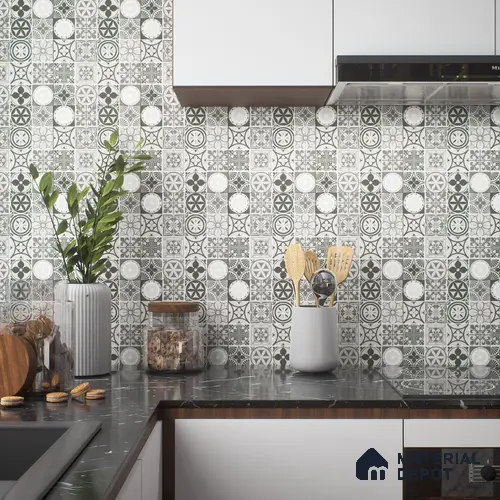 Moroccan Tile TL 05194 Zellige Vibrant Grey Grey 1 ft x 1 ft Vitrified Matte Finish - 9 mm | Suitable for Kitchen, Bathroom, Balcony Floor & Wall | Please Expect a Slight Variation of Pattern