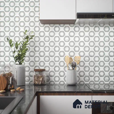 Moroccan Tile TL 05196 Zellige Hexa Pod Multi Colour 1 ft x 1 ft Vitrified Matte Finish - 9 mm | Suitable for Kitchen, Bathroom, Balcony Floor & Wall | Please Expect a Slight Variation of Pattern (Sample)