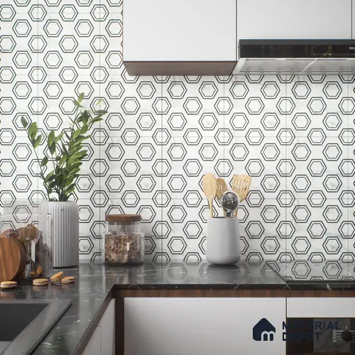 Moroccan Tile TL 05196 Zellige Hexa Pod Multi Colour 1 ft x 1 ft Vitrified Matte Finish - 9 mm | Suitable for Kitchen, Bathroom, Balcony Floor & Wall | Please Expect a Slight Variation of Pattern