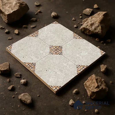 Moroccan Floor Tile TL 04784 B Earthen Slate Hexa Creamy White 16 x 16 inch Vitrified Anti Skid Matte Finish - 12 mm | Suitable for Parking, Terrace, Balcony, Courtyard | Pattern Alignment May Vary | 2-3 mm Spacer is Mandatory (Sample)