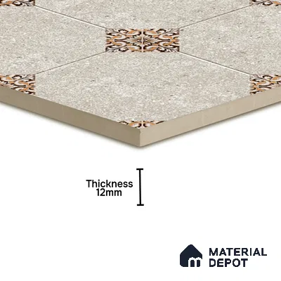 Moroccan Floor Tile TL 04784 B Earthen Slate Hexa Creamy White 16 x 16 inch Vitrified Anti Skid Matte Finish - 12 mm | Suitable for Parking, Terrace, Balcony, Courtyard | Pattern Alignment May Vary | 2-3 mm Spacer is Mandatory (Sample)
