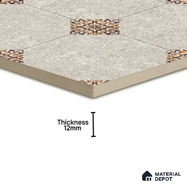 Moroccan Floor Tile TL 04784 B Earthen Slate Hexa Creamy White 16 x 16 inch Vitrified Anti Skid Matte Finish - 12 mm | Suitable for Parking, Terrace, Balcony, Courtyard | Pattern Alignment May Vary | 2-3 mm Spacer is Mandatory (Sample)