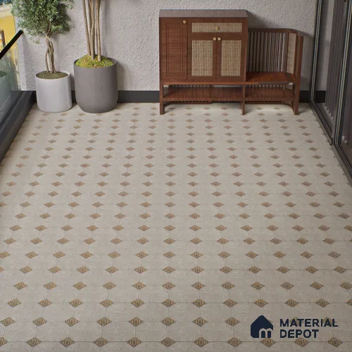 Moroccan Floor Tile TL 04784 B Earthen Slate Hexa Creamy White 16 x 16 inch Vitrified Anti Skid Matte Finish - 12 mm | Suitable for Parking, Bathroom, Balcony, Courtyard | Pattern Alignment May Vary | 2-3 mm Spacer is Mandatory