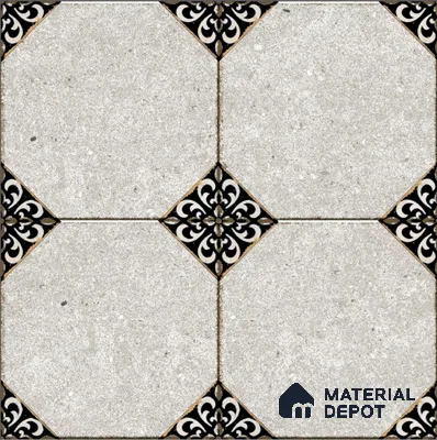 Moroccan Floor Tile TL 04784 Earthen Slate Hexa Silver Grey 16 x 16 inch Vitrified Anti Skid Matte Finish - 12 mm | Suitable for Parking, Bathroom, Balcony, Courtyard | Pattern Alignment May Vary | 2-3 mm Spacer is Mandatory