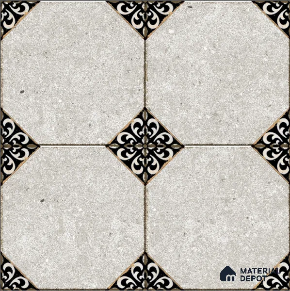Moroccan Floor Tile TL 04784 Earthen Slate Hexa Silver Grey 16 x 16 inch Vitrified Anti Skid Matte Finish - 12 mm | Suitable for Parking, Bathroom, Balcony, Courtyard | Pattern Alignment May Vary | 2-3 mm Spacer is Mandatory