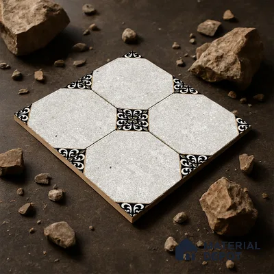 Moroccan Floor Tile TL 04784 Earthen Slate Hexa Silver Grey 16 x 16 inch Vitrified Anti Skid Matte Finish - 12 mm | Suitable for Parking, Bathroom, Balcony, Courtyard | Pattern Alignment May Vary | 2-3 mm Spacer is Mandatory