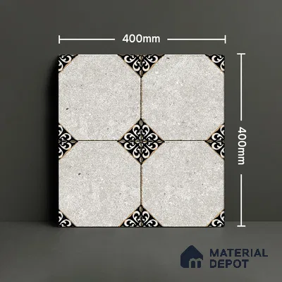 Moroccan Floor Tile TL 04784 Earthen Slate Hexa Silver Grey 16 x 16 inch Vitrified Anti Skid Matte Finish - 12 mm | Suitable for Parking, Bathroom, Balcony, Courtyard | Pattern Alignment May Vary | 2-3 mm Spacer is Mandatory