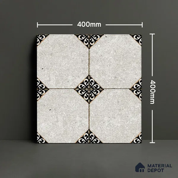 Moroccan Floor Tile TL 04784 Earthen Slate Hexa Silver Grey 16 x 16 inch Vitrified Anti Skid Matte Finish - 12 mm | Suitable for Parking, Bathroom, Balcony, Courtyard | Pattern Alignment May Vary | 2-3 mm Spacer is Mandatory