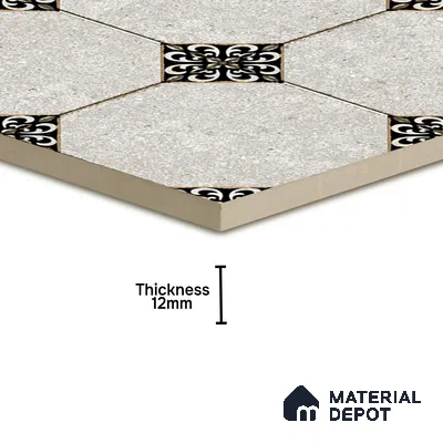 Moroccan Floor Tile TL 04784 Earthen Slate Hexa Silver Grey 16 x 16 inch Vitrified Anti Skid Matte Finish - 12 mm | Suitable for Parking, Bathroom, Balcony, Courtyard | Pattern Alignment May Vary | 2-3 mm Spacer is Mandatory