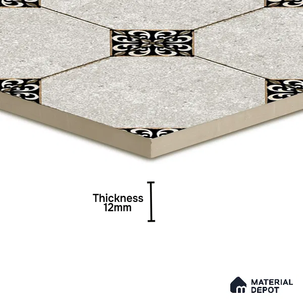 Moroccan Floor Tile TL 04784 Earthen Slate Hexa Silver Grey 16 x 16 inch Vitrified Anti Skid Matte Finish - 12 mm | Suitable for Parking, Bathroom, Balcony, Courtyard | Pattern Alignment May Vary | 2-3 mm Spacer is Mandatory