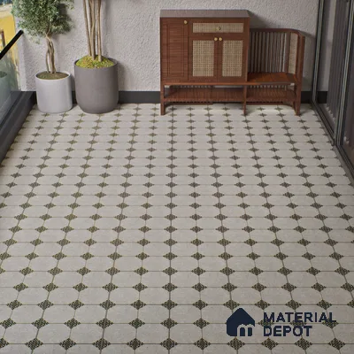 Moroccan Floor Tile TL 04784 Earthen Slate Hexa Silver Grey 16 x 16 inch Vitrified Anti Skid Matte Finish - 12 mm | Suitable for Parking, Bathroom, Balcony, Courtyard | Pattern Alignment May Vary | 2-3 mm Spacer is Mandatory