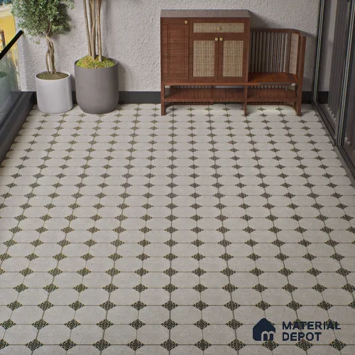 Moroccan Floor Tile TL 04784 Earthen Slate Hexa Silver Grey 16 x 16 inch Vitrified Anti Skid Matte Finish - 12 mm | Suitable for Parking, Bathroom, Balcony, Courtyard | Pattern Alignment May Vary | 2-3 mm Spacer is Mandatory