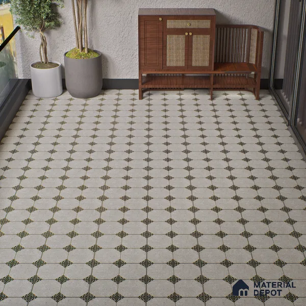 Moroccan Floor Tile TL 04784 Earthen Slate Hexa Silver Grey 16 x 16 inch Vitrified Anti Skid Matte Finish - 12 mm | Suitable for Parking, Bathroom, Balcony, Courtyard | Pattern Alignment May Vary | 2-3 mm Spacer is Mandatory