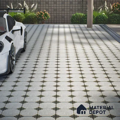 Moroccan Floor Tile TL 04784 Earthen Slate Hexa Silver Grey 16 x 16 inch Vitrified Anti Skid Matte Finish - 12 mm | Suitable for Parking, Bathroom, Balcony, Courtyard | Pattern Alignment May Vary | 2-3 mm Spacer is Mandatory