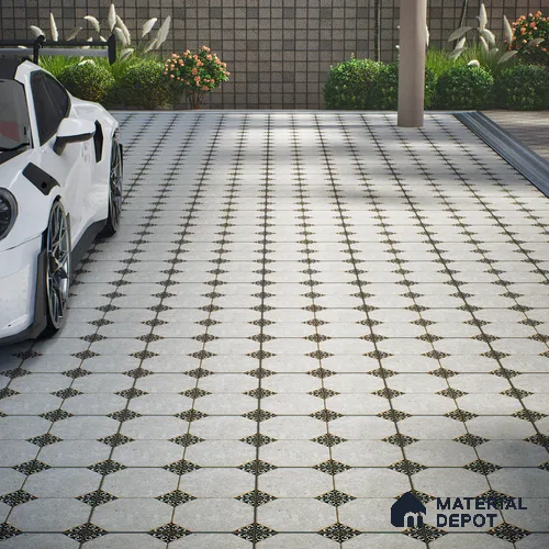 Moroccan Floor Tile TL 04784 Earthen Slate Hexa Silver Grey 16 x 16 inch Vitrified Anti Skid Matte Finish - 12 mm | Suitable for Parking, Bathroom, Balcony, Courtyard | Pattern Alignment May Vary | 2-3 mm Spacer is Mandatory