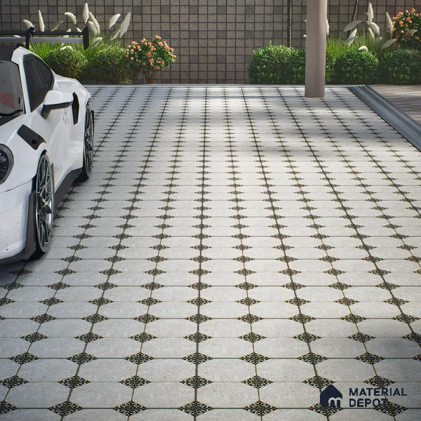 Moroccan Floor Tile TL 04784 Earthen Slate Hexa Silver Grey 16 x 16 inch Vitrified Anti Skid Matte Finish - 12 mm | Suitable for Parking, Bathroom, Balcony, Courtyard | Pattern Alignment May Vary | 2-3 mm Spacer is Mandatory