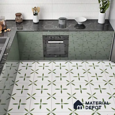 Moroccan Tile TL 05173 Zellige Urban Green Multi Colour 1 ft x 1 ft Vitrified Matte Finish - 9 mm | Suitable for Kitchen, Bathroom, Balcony Floor & Wall | Please Expect a Slight Variation of Pattern