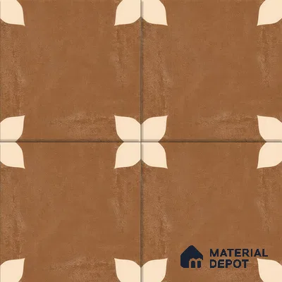 Moroccan Wall & Floor Athangudi Tile TL 05859 B Zellige Terracotta Floral Brown 1 ft x 1 ft Vitrified Matte Finish - 9 mm | Suitable for Bathroom, Kitchen, Balcony | Please Expect a Slight Variation of Pattern (Sample)