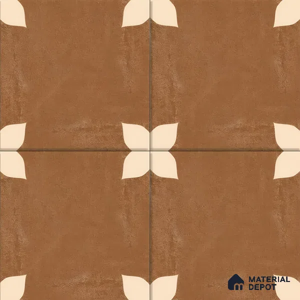 Moroccan Wall & Floor Athangudi Tile TL 05859 B Zellige Terracotta Floral Brown 1 ft x 1 ft Vitrified Matte Finish - 9 mm | Suitable for Bathroom, Kitchen, Balcony | Please Expect a Slight Variation of Pattern (Sample)