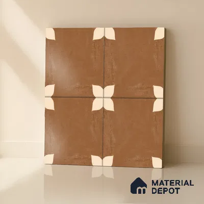 Moroccan Wall & Floor Athangudi Tile TL 05859 B Zellige Terracotta Floral Brown 1 ft x 1 ft Vitrified Matte Finish - 9 mm | Suitable for Bathroom, Kitchen, Balcony | Please Expect a Slight Variation of Pattern (Sample)
