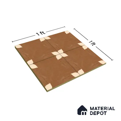 Moroccan Wall & Floor Athangudi Tile TL 05859 B Zellige Terracotta Floral Brown 1 ft x 1 ft Vitrified Matte Finish - 9 mm | Suitable for Bathroom, Kitchen, Balcony | Please Expect a Slight Variation of Pattern (Sample)