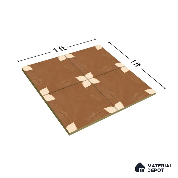 Moroccan Wall & Floor Athangudi Tile TL 05859 B Zellige Terracotta Floral Brown 1 ft x 1 ft Vitrified Matte Finish - 9 mm | Suitable for Bathroom, Kitchen, Balcony | Please Expect a Slight Variation of Pattern (Sample)
