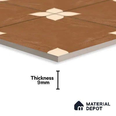 Moroccan Wall & Floor Athangudi Tile TL 05859 B Zellige Terracotta Floral Brown 1 ft x 1 ft Vitrified Matte Finish - 9 mm | Suitable for Bathroom, Kitchen, Balcony | Please Expect a Slight Variation of Pattern (Sample)