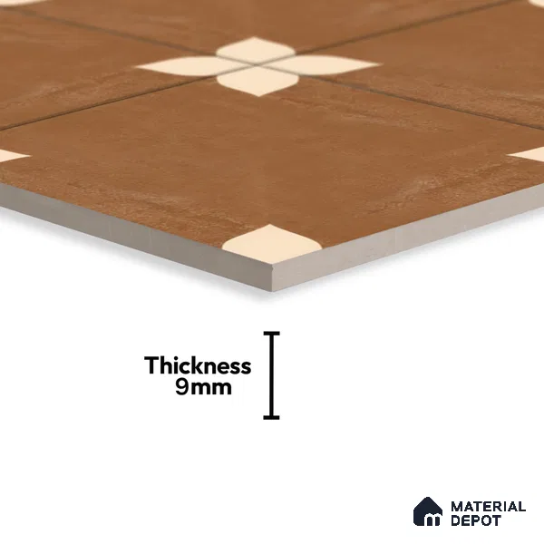 Moroccan Wall & Floor Athangudi Tile TL 05859 B Zellige Terracotta Floral Brown 1 ft x 1 ft Vitrified Matte Finish - 9 mm | Suitable for Bathroom, Kitchen, Balcony | Please Expect a Slight Variation of Pattern (Sample)