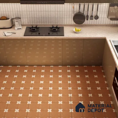 Moroccan Wall & Floor Athangudi Tile TL 05859 B Zellige Terracotta Floral Brown 1 ft x 1 ft Vitrified Matte Finish - 9 mm | Suitable for Bathroom, Kitchen, Balcony | Please Expect a Slight Variation of Pattern (Sample)