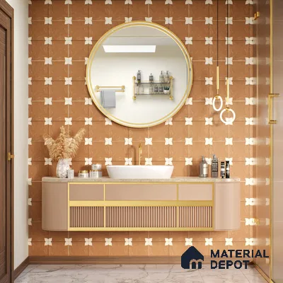 Moroccan Wall & Floor Athangudi Tile TL 05859 B Zellige Terracotta Floral Brown 1 ft x 1 ft Vitrified Matte Finish - 9 mm | Suitable for Bathroom, Kitchen, Balcony | Please Expect a Slight Variation of Pattern (Sample)
