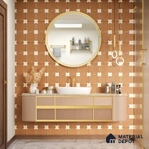 Moroccan Wall & Floor Athangudi Tile TL 05859 B Zellige Terracotta Floral Brown 1 ft x 1 ft Vitrified Matte Finish - 9 mm | Suitable for Bathroom, Kitchen, Balcony | Please Expect a Slight Variation of Pattern