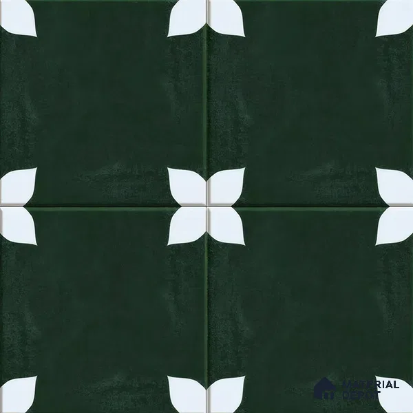 Moroccan Floor & Wall Athangudi Tile TL 05859 Zellige Emerald Leaf Green 1 ft x 1 ft Vitrified Matte Finish - 9 mm | Suitable for Bathroom, Kitchen, Balcony | Please Expect a Slight Variation of Pattern (Sample)