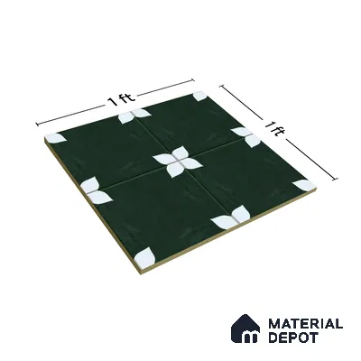 Moroccan Floor & Wall Athangudi Tile TL 05859 Zellige Emerald Leaf Green 1 ft x 1 ft Vitrified Matte Finish - 9 mm | Suitable for Bathroom, Kitchen, Balcony | Please Expect a Slight Variation of Pattern (Sample)