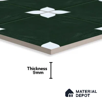 Moroccan Floor & Wall Athangudi Tile TL 05859 Zellige Emerald Leaf Green 1 ft x 1 ft Vitrified Matte Finish - 9 mm | Suitable for Bathroom, Kitchen, Balcony | Please Expect a Slight Variation of Pattern (Sample)