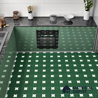Moroccan Floor & Wall Athangudi Tile TL 05859 Zellige Emerald Leaf Green 1 ft x 1 ft Vitrified Matte Finish - 9 mm | Suitable for Bathroom, Kitchen, Balcony | Please Expect a Slight Variation of Pattern (Sample)