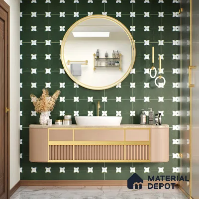 Moroccan Floor & Wall Athangudi Tile TL 05859 Zellige Emerald Leaf Green 1 ft x 1 ft Vitrified Matte Finish - 9 mm | Suitable for Bathroom, Kitchen, Balcony | Please Expect a Slight Variation of Pattern (Sample)