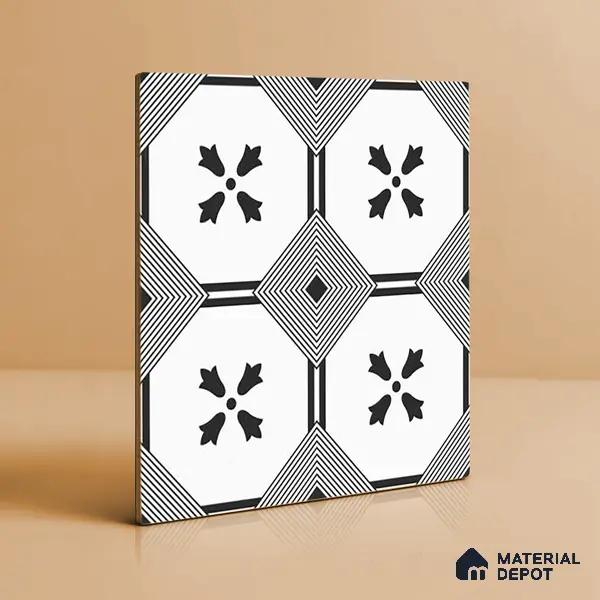 Moroccan Look Floor & Wall Tile TL 06021 Pristine Shimmer 2 ft x 2 ft Rustic Carving Matte Finish Vitrified Tile - 9 mm | Suitable For Living Room, Bedroom, Bathroom, Kitchen & Dining | Please Expect a Slight Variation of Pattern
