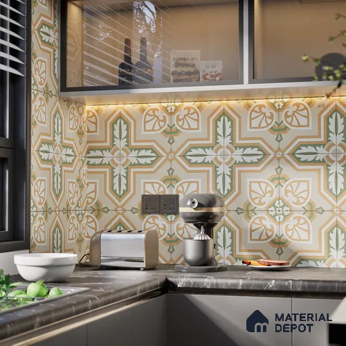 Moroccan Wall & Floor Tile TL 06051 Flourish 200 x 200 mm Vitrified Matte Finish - 9 mm | Ideal For Living Room, Bathroom, Kitchen | 2 mm Spacer is Mandatory | Please Expect a Slight Variation of Pattern