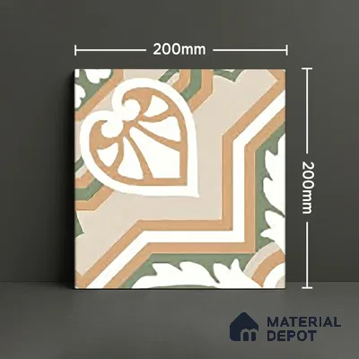 Moroccan Wall & Floor Tile TL 06051 Flourish 200 x 200 mm Vitrified Matte Finish - 9 mm | Ideal For Living Room, Bathroom, Kitchen | 2 mm Spacer is Mandatory | Please Expect a Slight Variation of Pattern (Sample)