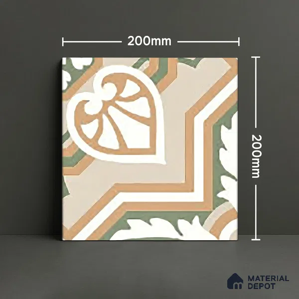 Moroccan Wall & Floor Tile TL 06051 Flourish 200 x 200 mm Vitrified Matte Finish - 9 mm | Ideal For Living Room, Bathroom, Kitchen | 2 mm Spacer is Mandatory | Please Expect a Slight Variation of Pattern (Sample)