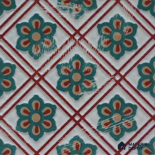 Moroccan Wall & Floor Handmade Tile TL 05882 Boho Grace 96 mm x 96 mm Vitrified - 9 mm | Random Mix Patterns | Suitable For Living Room, Bedroom, Kitchen