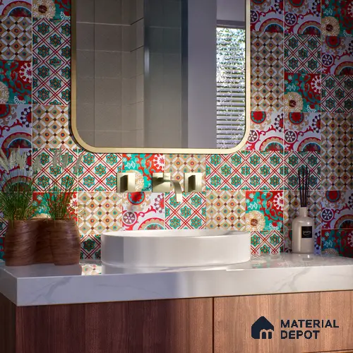 Moroccan Wall & Floor Handmade Tile TL 05882 Boho Grace 96 mm x 96 mm Vitrified - 9 mm | Random Mix Patterns | Suitable For Living Room, Bedroom, Kitchen