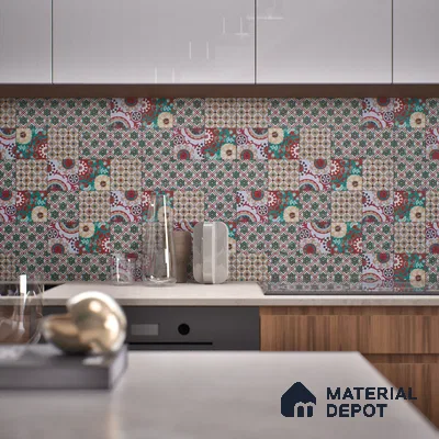 Moroccan Wall & Floor Handmade Tile TL 05882 Boho Grace 96 mm x 96 mm Vitrified - 9 mm | Random Mix Patterns | Suitable For Living Room, Bedroom, Kitchen
