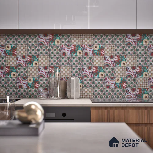 Moroccan Wall & Floor Handmade Tile TL 05882 Boho Grace 96 mm x 96 mm Vitrified - 9 mm | Random Mix Patterns | Suitable For Living Room, Bedroom, Kitchen