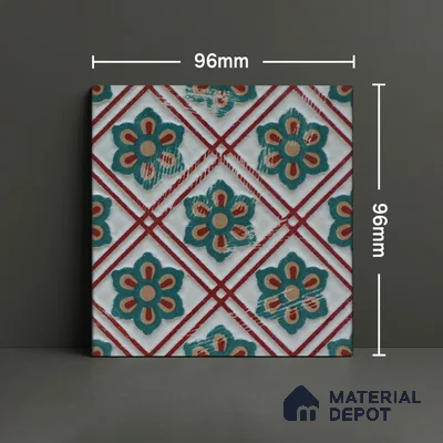 Moroccan Wall & Floor Handmade Tile TL 05882 Boho Grace 96 mm x 96 mm Vitrified - 9 mm | Random Mix Patterns | Suitable For Living Room, Bedroom, Kitchen