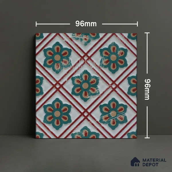 Moroccan Wall & Floor Handmade Tile TL 05882 Boho Grace 96 mm x 96 mm Vitrified - 9 mm | Random Mix Patterns | Suitable For Living Room, Bedroom, Kitchen