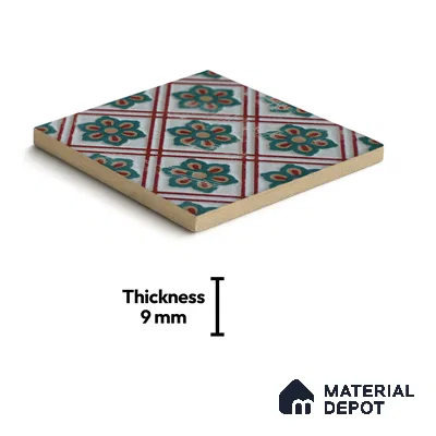Moroccan Wall & Floor Handmade Tile TL 05882 Boho Grace 96 mm x 96 mm Vitrified - 9 mm | Random Mix Patterns | Suitable For Living Room, Bedroom, Kitchen