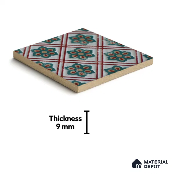 Moroccan Wall & Floor Handmade Tile TL 05882 Boho Grace 96 mm x 96 mm Vitrified - 9 mm | Random Mix Patterns | Suitable For Living Room, Bedroom, Kitchen